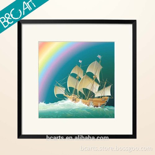 Impressionist rainbow scenery sailboat oil painting